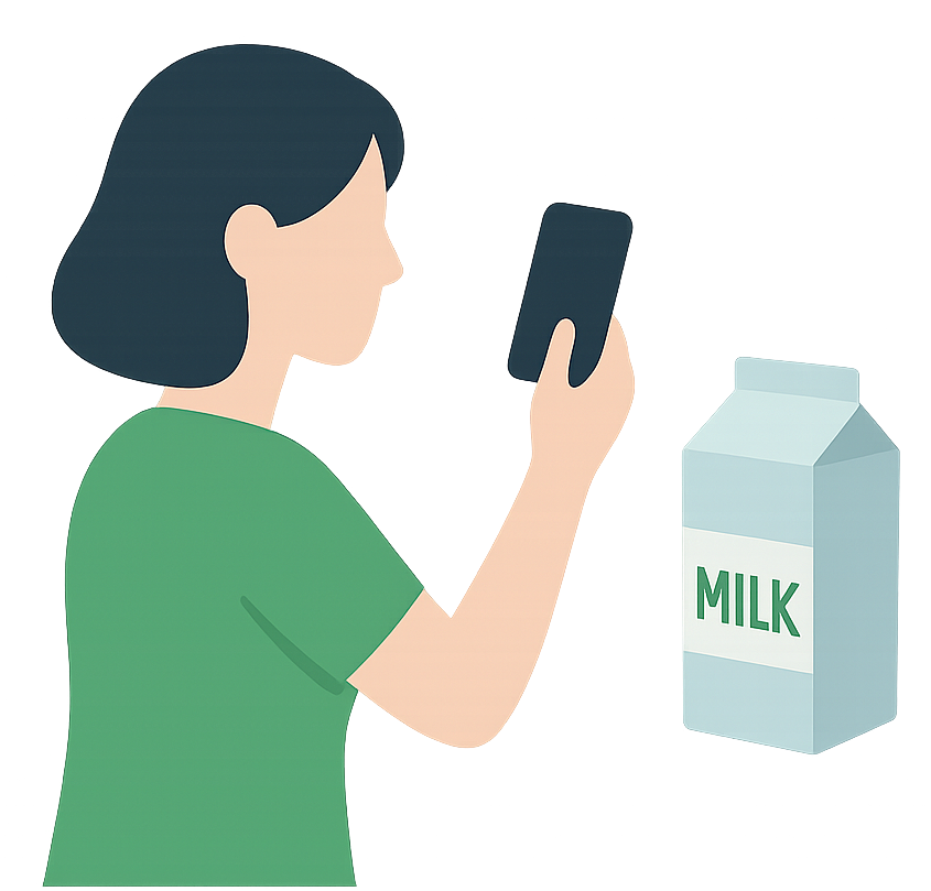 Woman scanning a milk carton with her phone